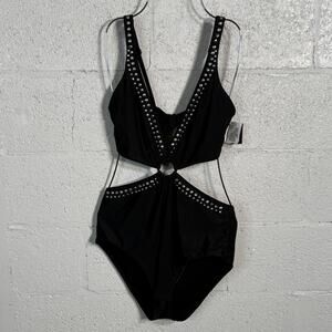 Bar Iii Women's Tell Me About It Stud One-Piece Swimsuit black L